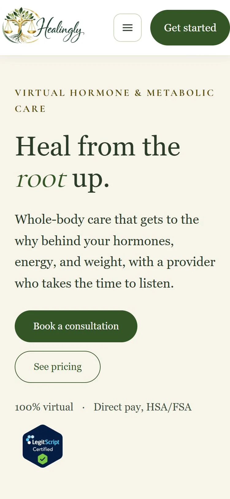 Healingly homepage on a phone
